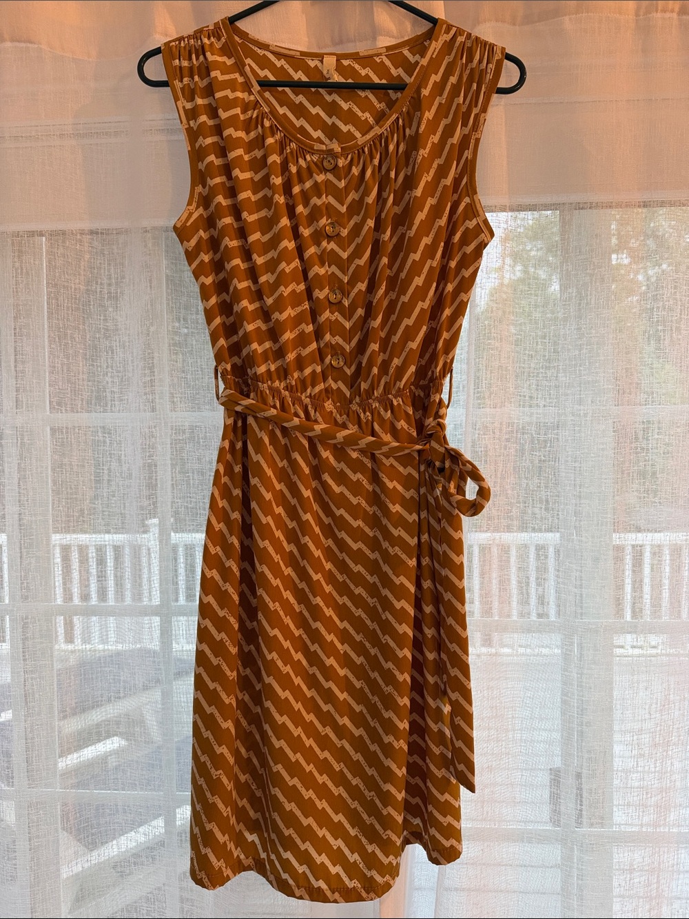 My Beloved Dark Mustard Chevron Sleeveless Belted Mini Dress